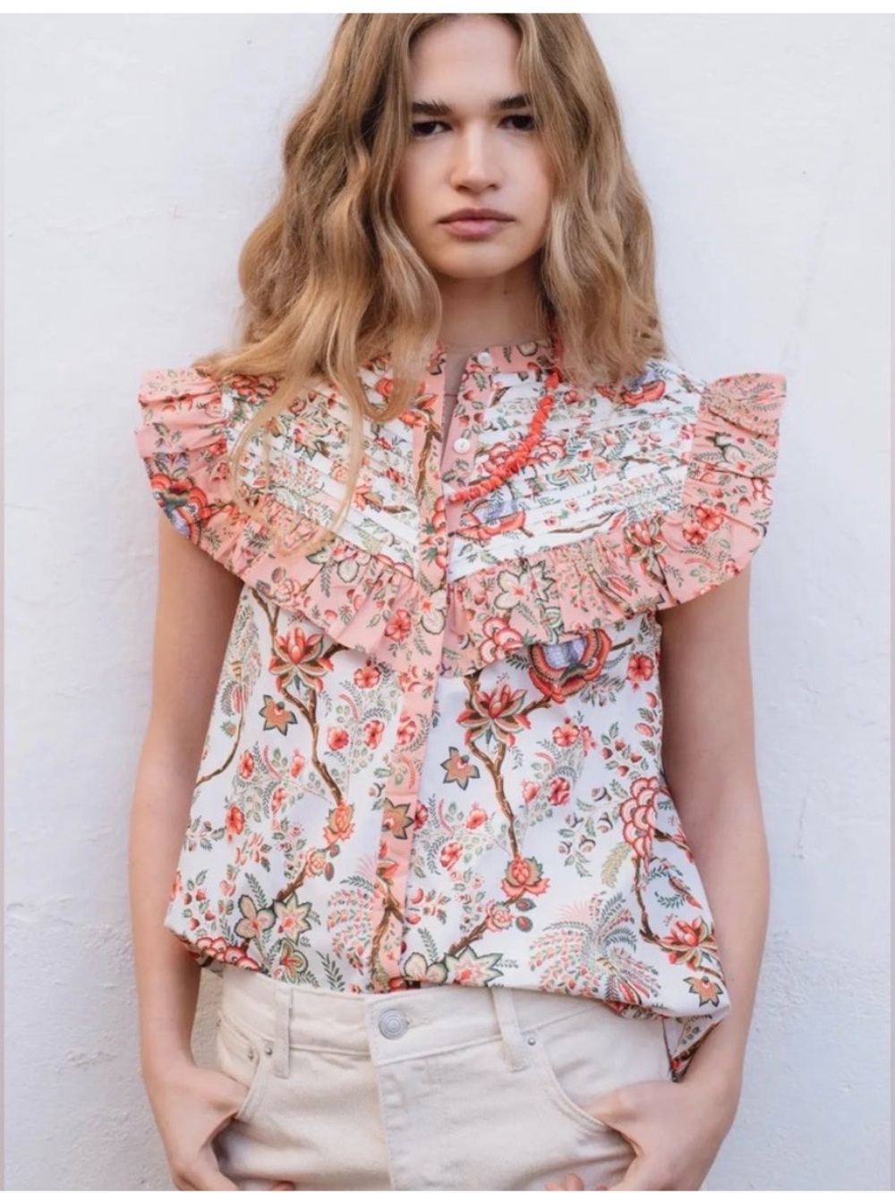 NWT Floral Ruffle Yoke Blouse